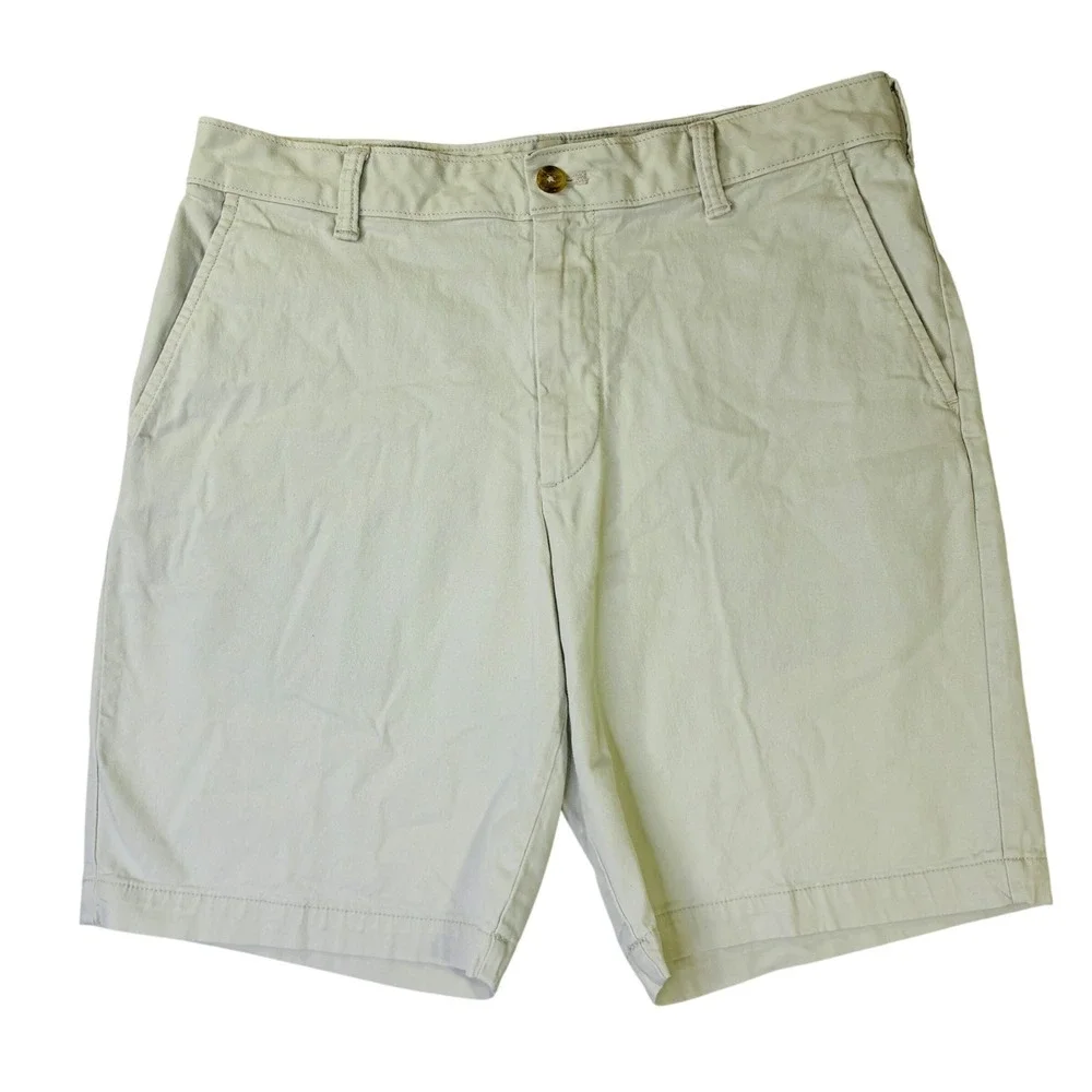 IZOD Saltwater Dock Chino Shorts Mens 32/9.5 Stone Beige Flat Front Cotton Twill